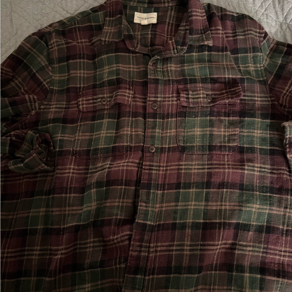 Lucky Brand Plaid Button Down Shirt - Green and Purple